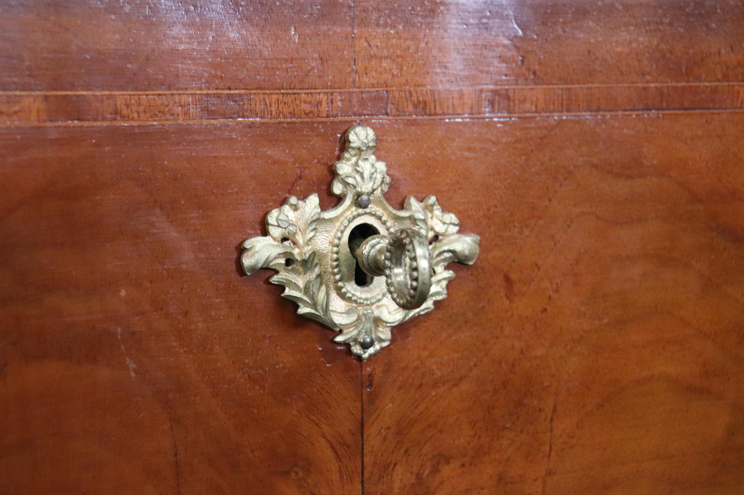 Gorgeous Inlaid Continental Louis XV Style Walnut Writing Desk circa 1920s