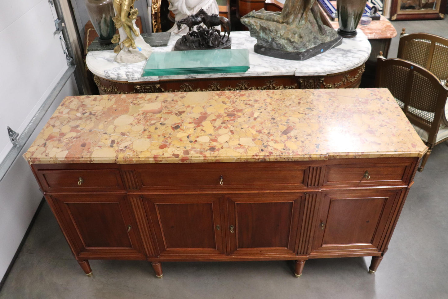 Fine Quality French Directoire Maison Jansen Breche D' Alep Marble Sideboard