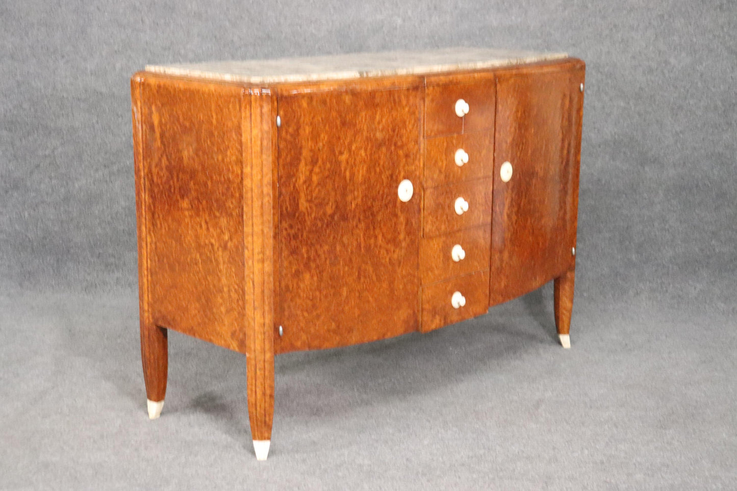 Rare Signed Francois Linke Burled Walnut Art Deco Ivory Marlble Top Sideboard