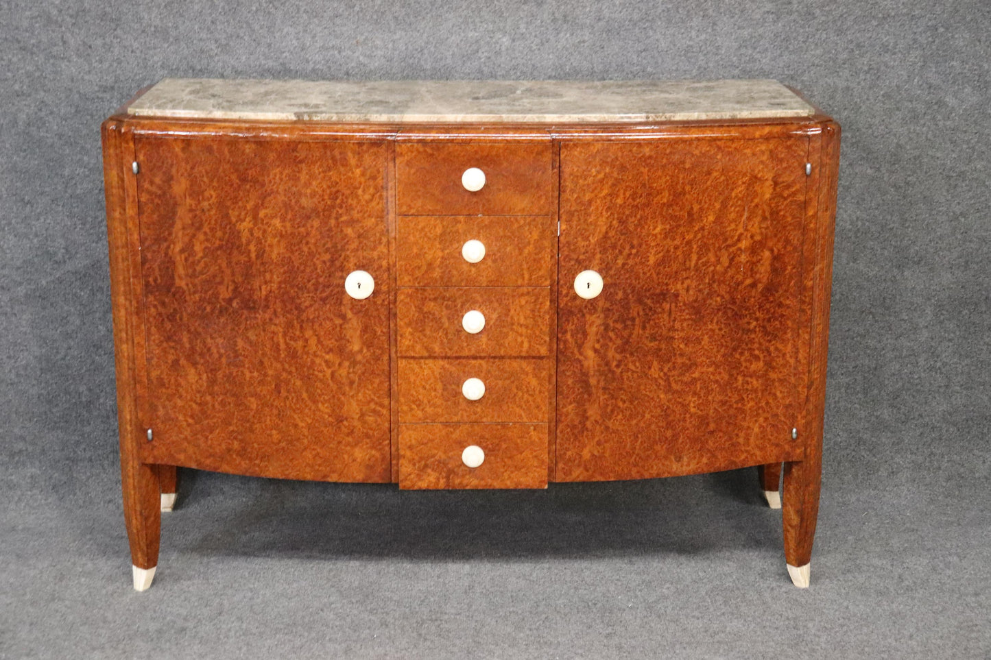 Rare Signed Francois Linke Burled Walnut Art Deco Ivory Marlble Top Sideboard