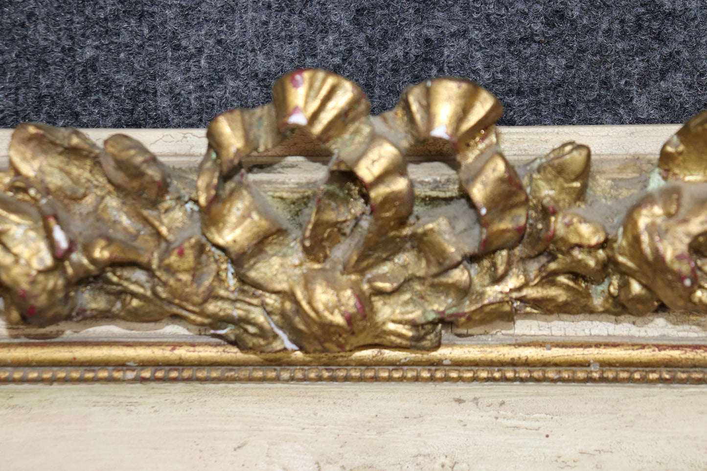 Rare Antique French White and Gold Gilded Carved Cherub Putti Mirror Circa 1900