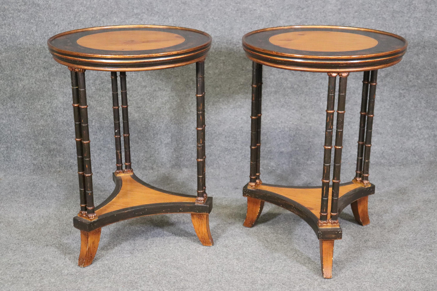 Pair of Chinoiserie Painted Faux Bamboo Yew Wood Gueridon Side Tables