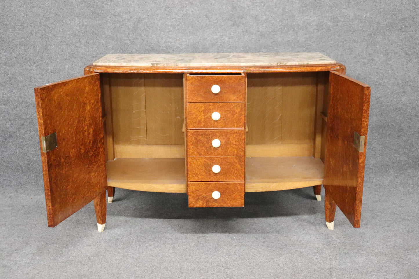 Rare Signed Francois Linke Burled Walnut Art Deco Ivory Marlble Top Sideboard