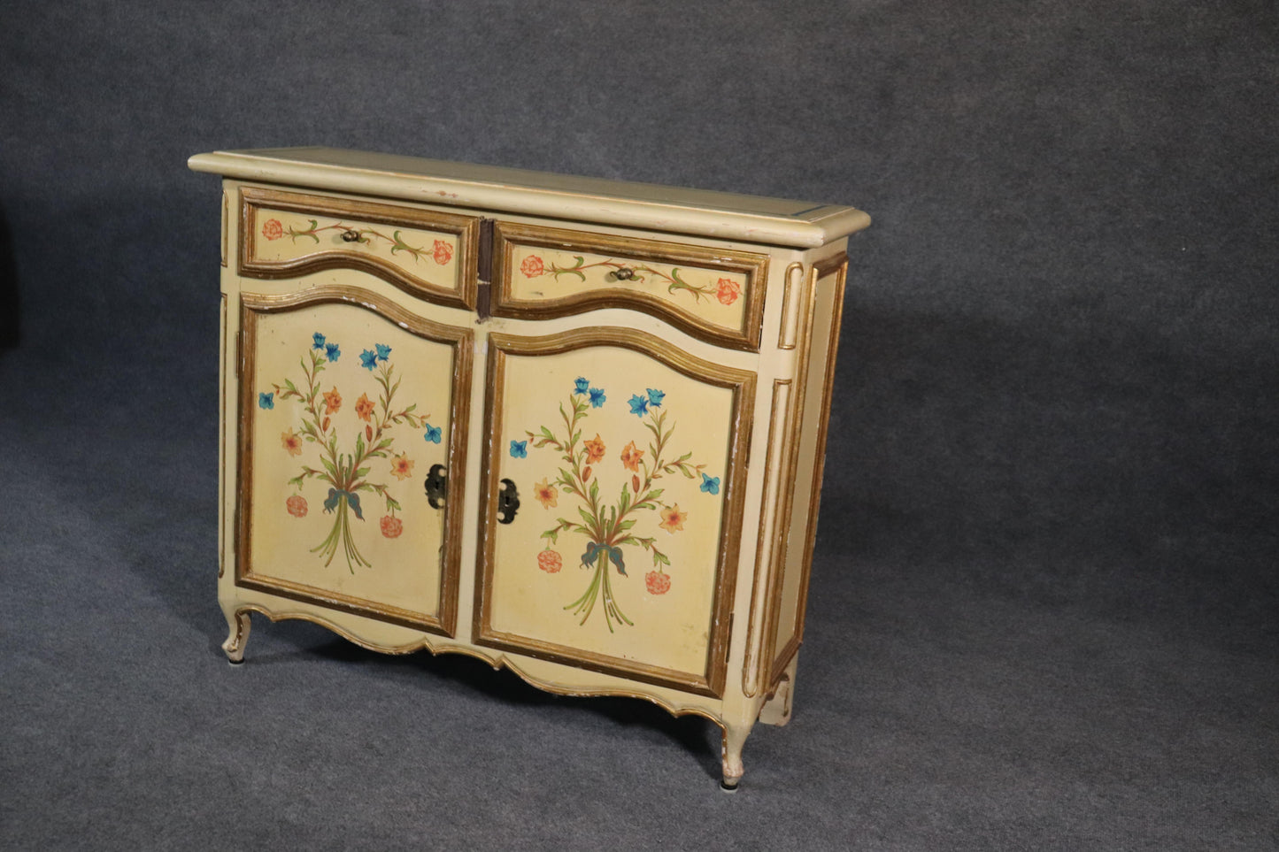 Paint Decorated Continental Italian Foyer Cabinet Console Table Buffet