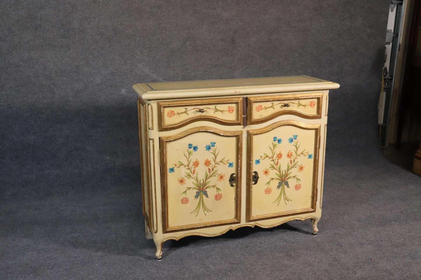 Paint Decorated Continental Italian Foyer Cabinet Console Table Buffet