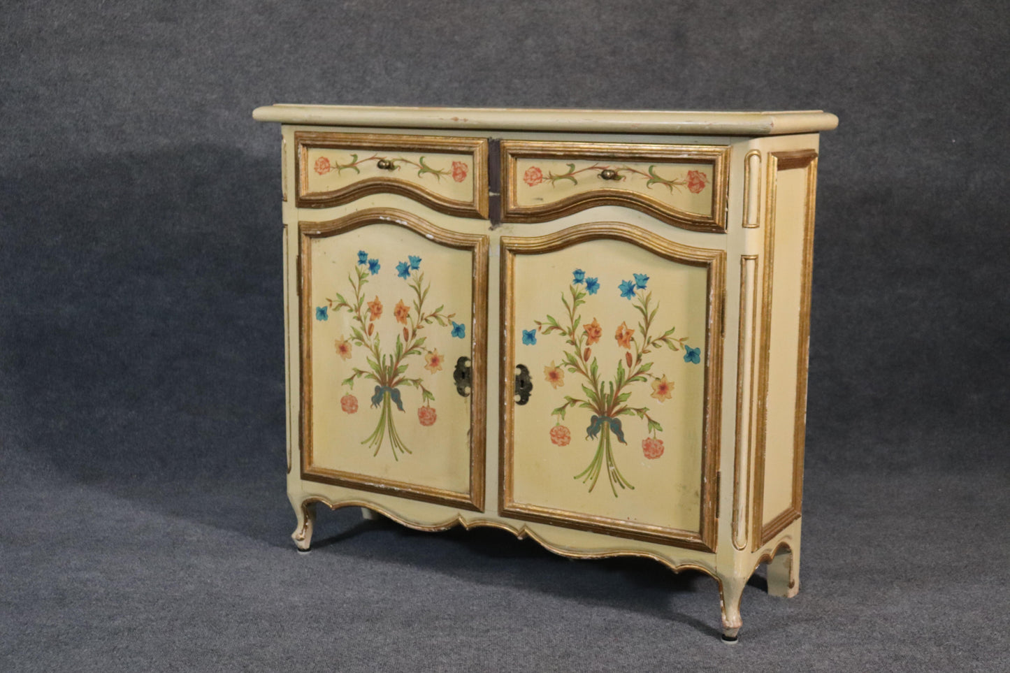 Paint Decorated Continental Italian Foyer Cabinet Console Table Buffet