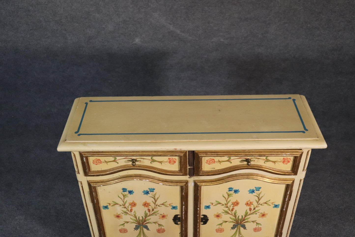 Paint Decorated Continental Italian Foyer Cabinet Console Table Buffet