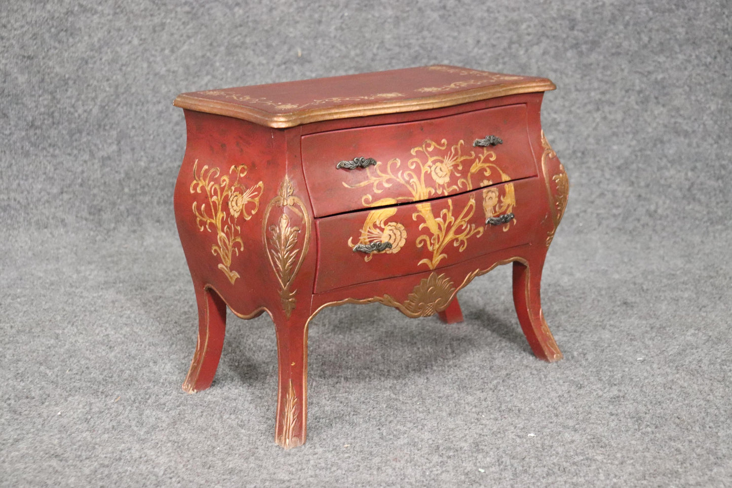 French Louis XV Style Paint Decorated Petite Commode Jewelry Box, Circa 1970