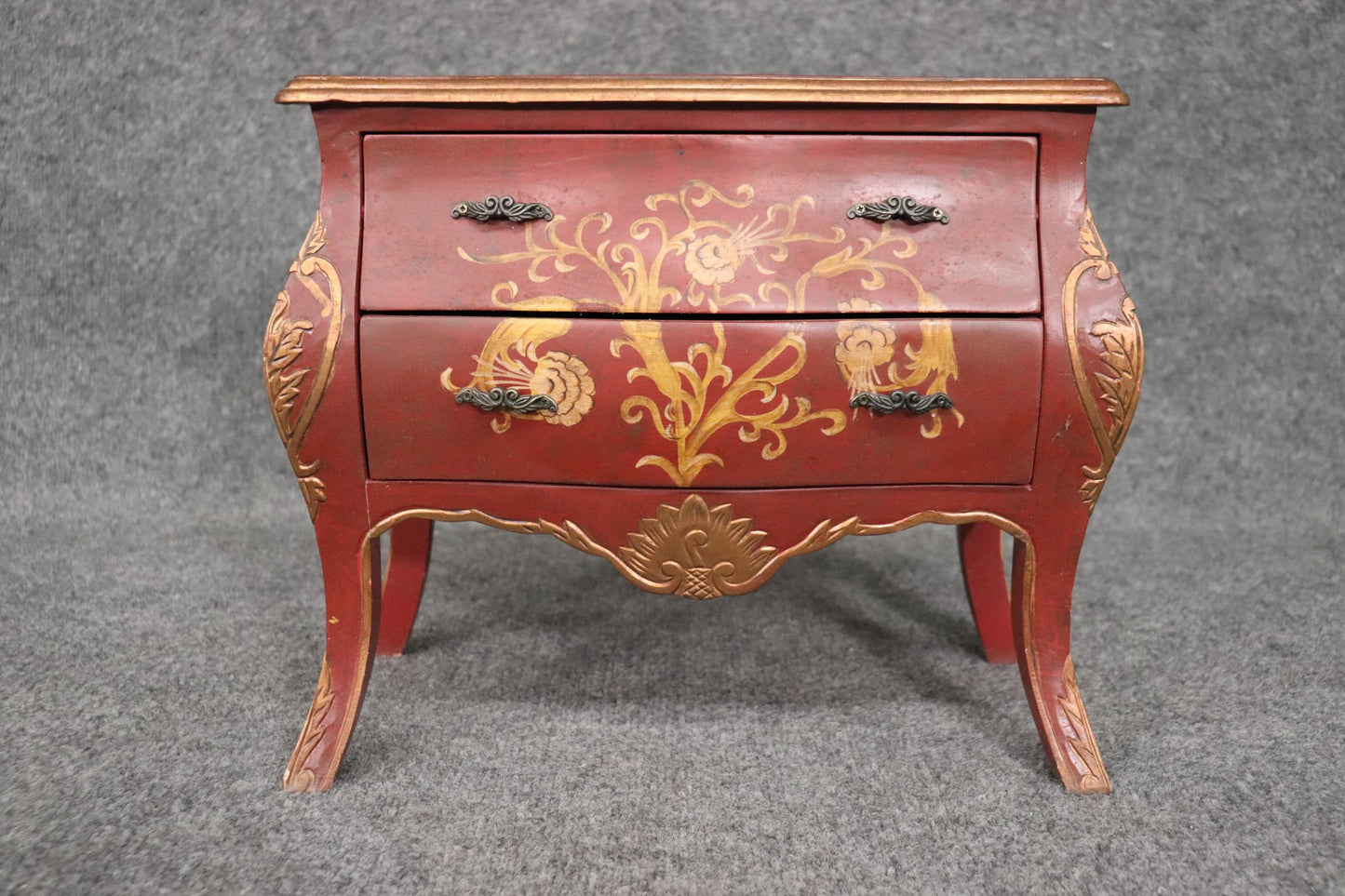 French Louis XV Style Paint Decorated Petite Commode Jewelry Box, Circa 1970