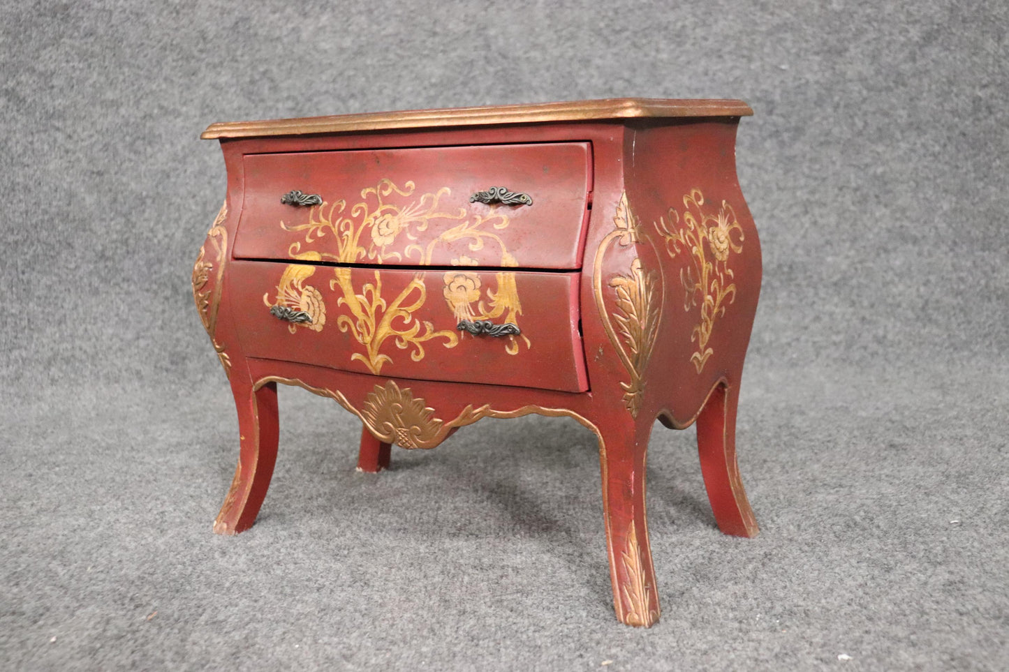 French Louis XV Style Paint Decorated Petite Commode Jewelry Box, Circa 1970