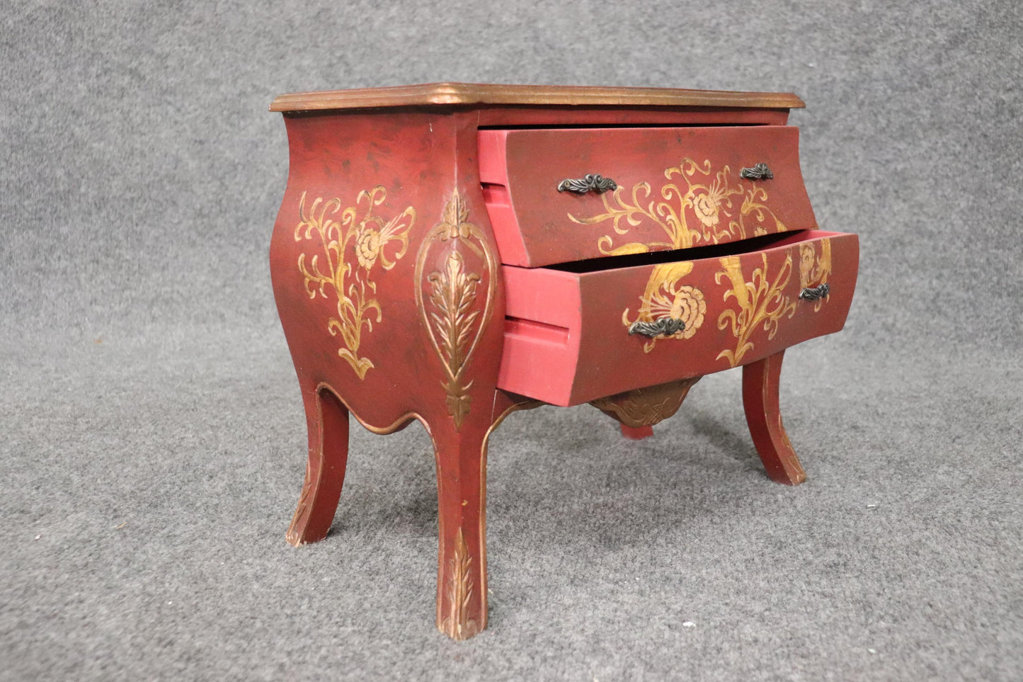 French Louis XV Style Paint Decorated Petite Commode Jewelry Box, Circa 1970