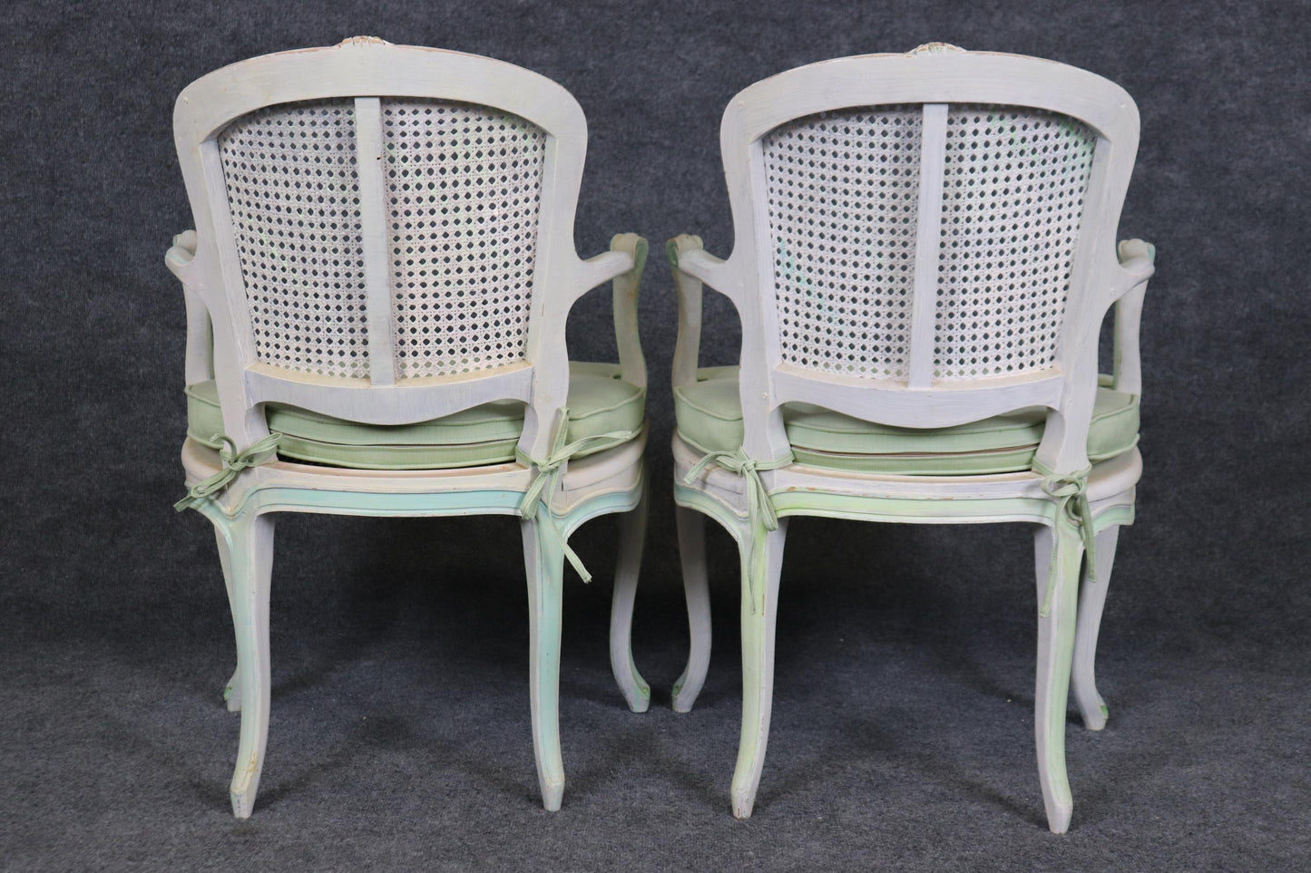 Set of Four Polychromed Cane Seat and Back French Louis XV Dining Salong Chairs