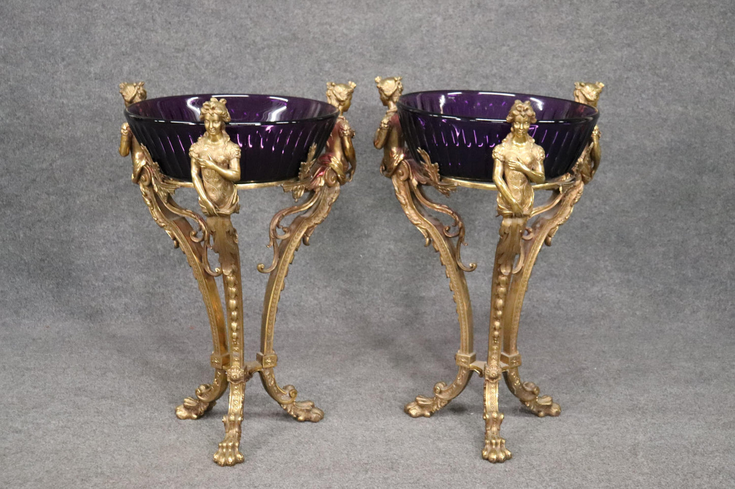 Best Figural Bronze Russian Amethyst Cut Glass Wine Cooler Stands