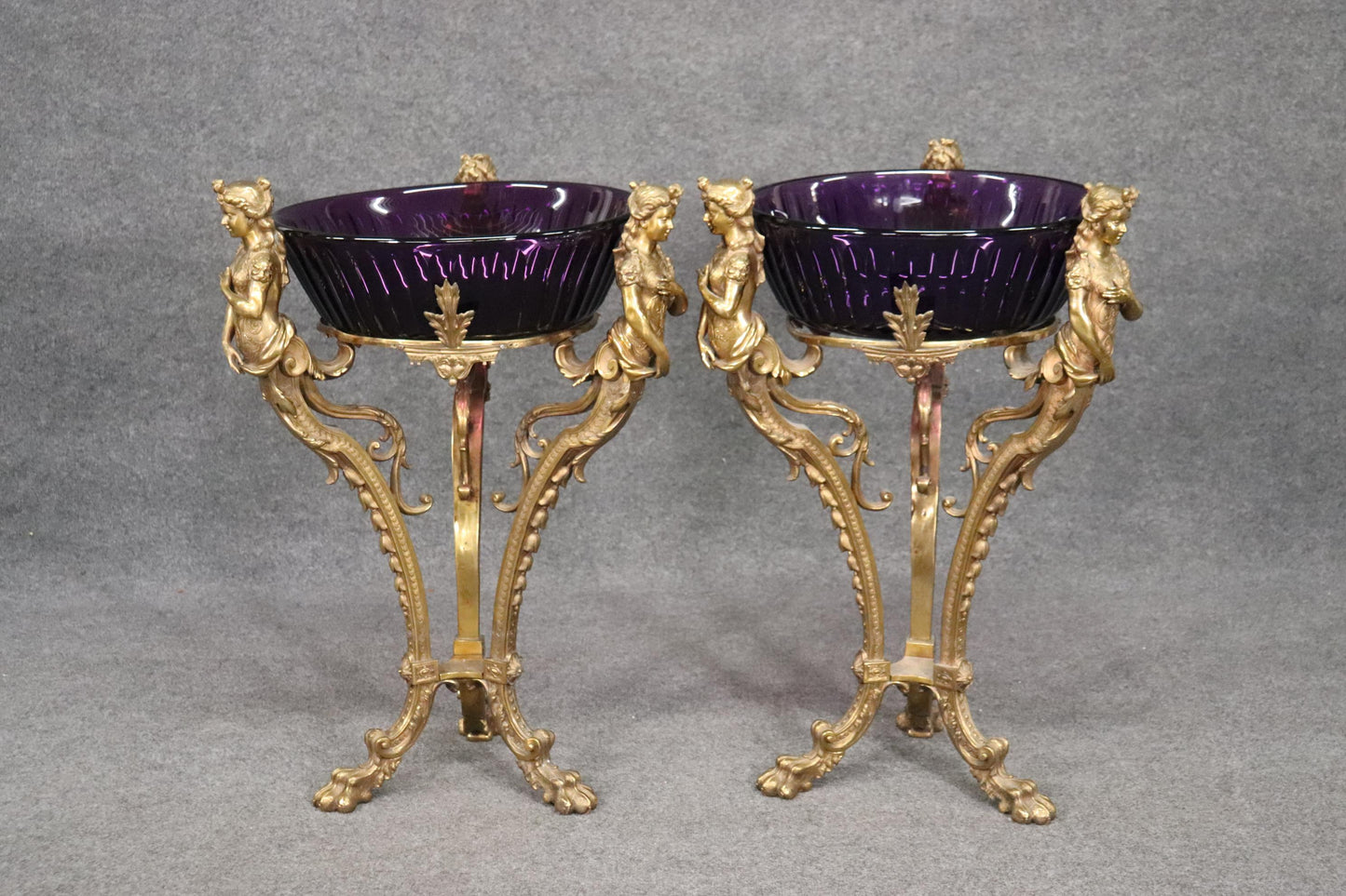 Best Figural Bronze Russian Amethyst Cut Glass Wine Cooler Stands