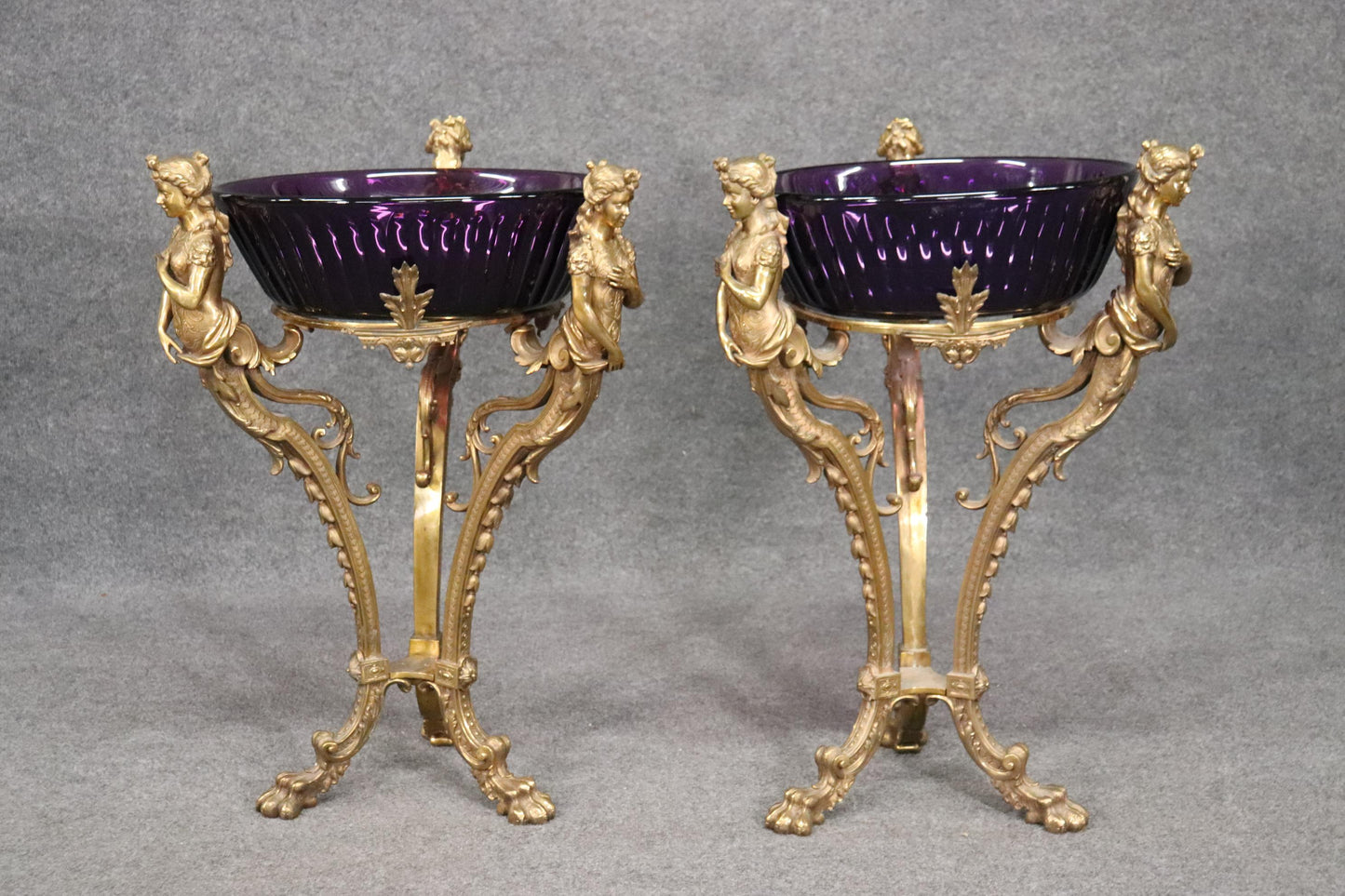 Best Figural Bronze Russian Amethyst Cut Glass Wine Cooler Stands