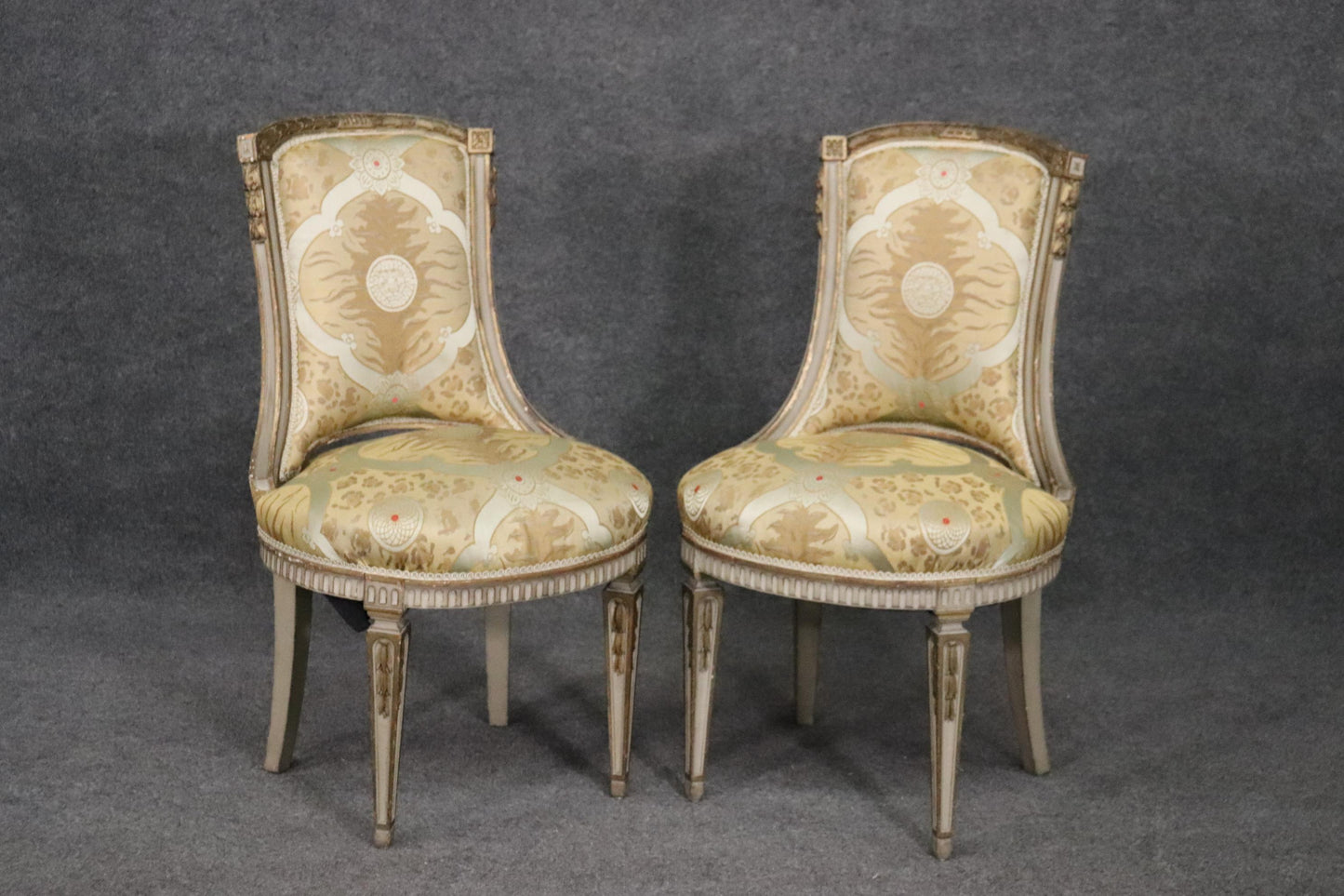 Nice Pair French Louis XVI Paint Decorated Side Chairs, Circa 1920s