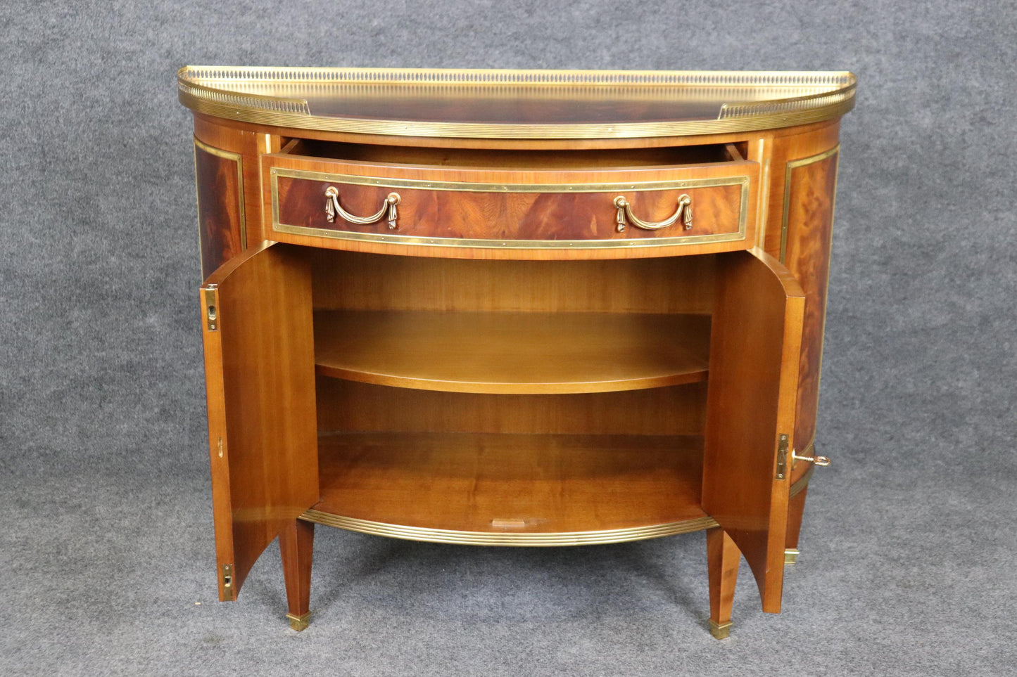 Superb Decorative Crafts Italian-made Flame Mahogany Directoire Demilune Commode