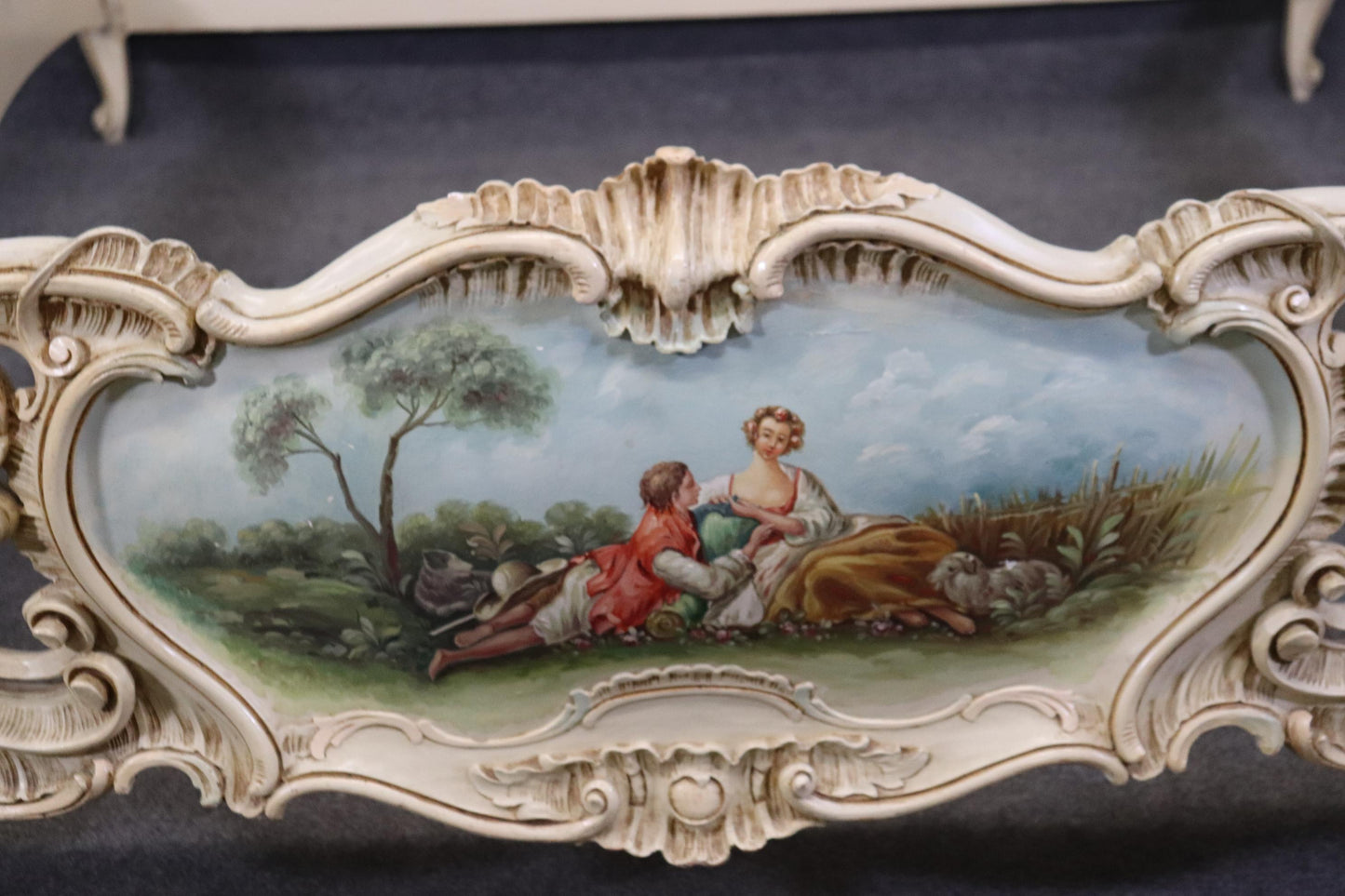 Over-Sized Queen Size Carved Italian Vernis Martin Painted Rococo Bed