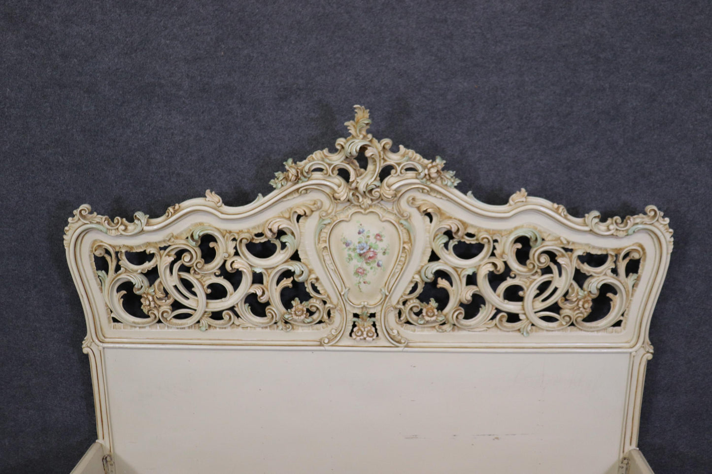 Over-Sized Queen Size Carved Italian Vernis Martin Painted Rococo Bed