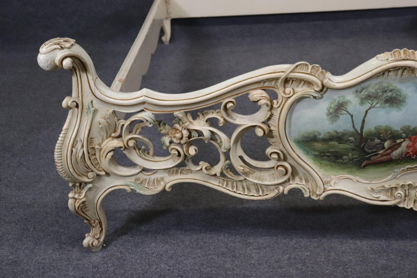 Over-Sized Queen Size Carved Italian Vernis Martin Painted Rococo Bed