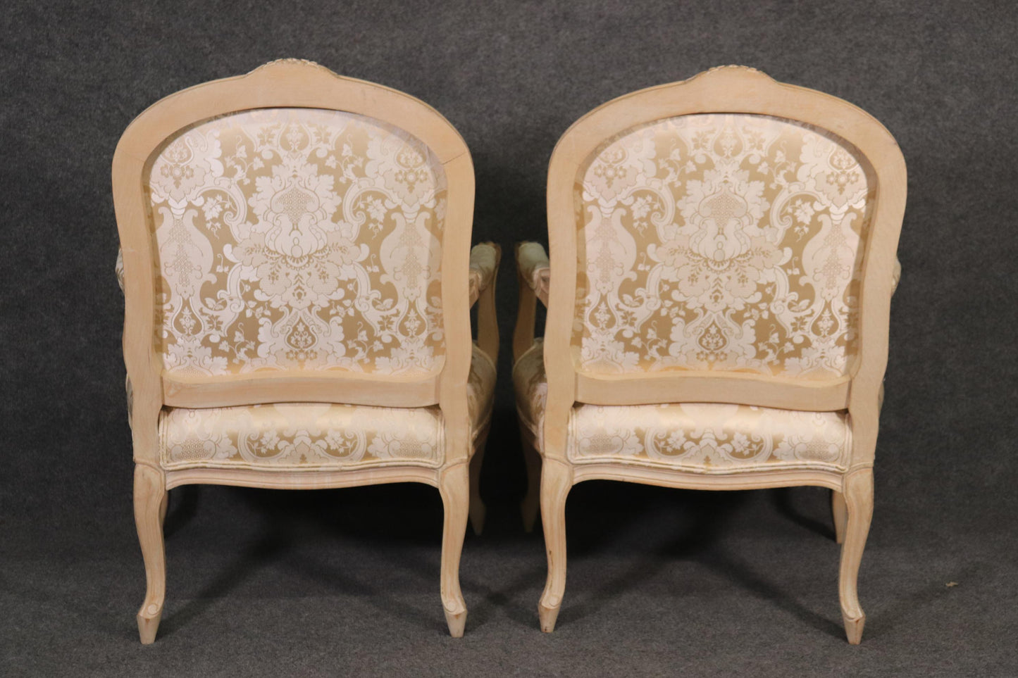 Pair of Fine Quality Carved Limed Beechwood French Louis XV Armchairs Curca 1940