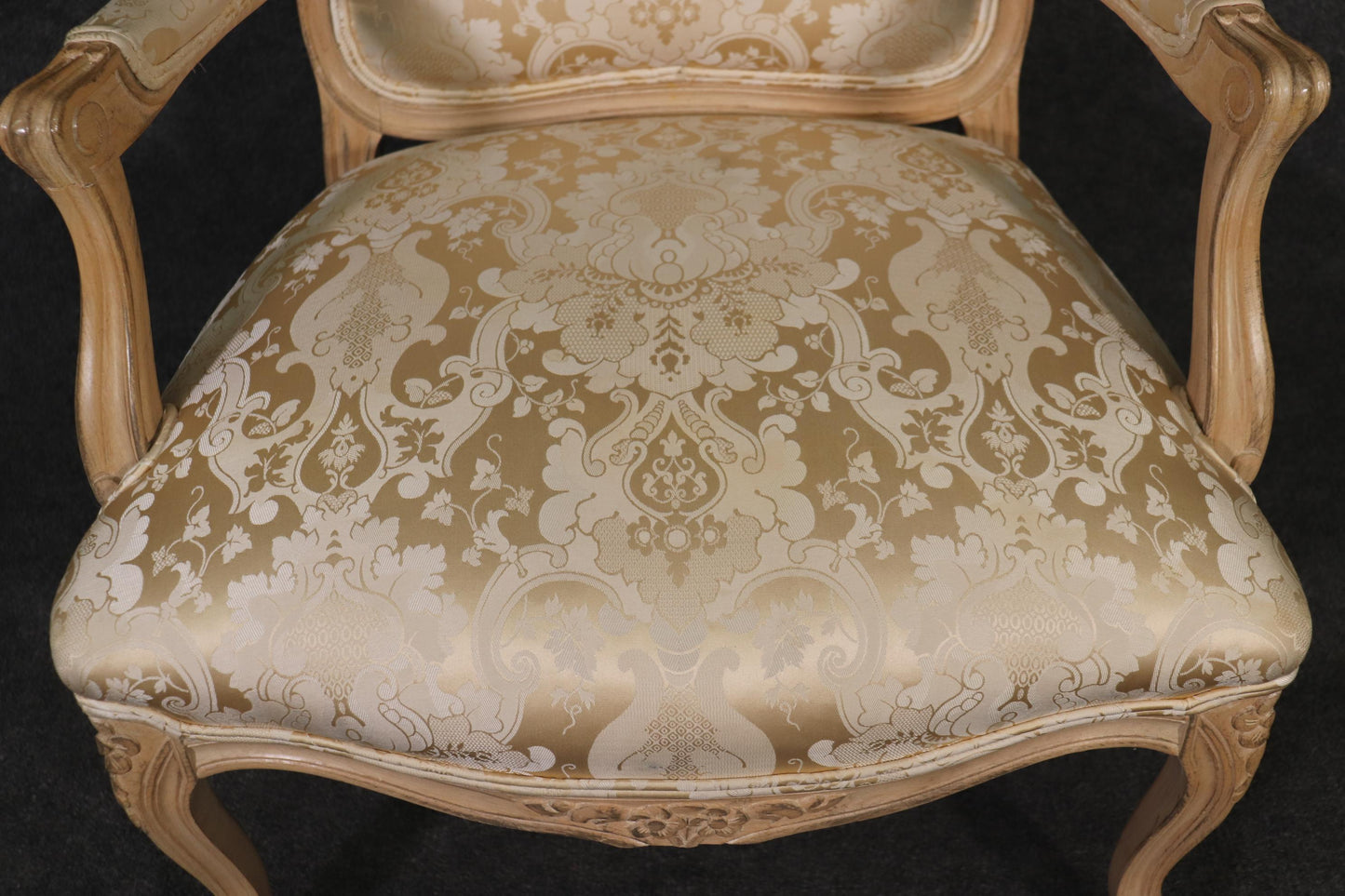 Pair of Fine Quality Carved Limed Beechwood French Louis XV Armchairs Curca 1940