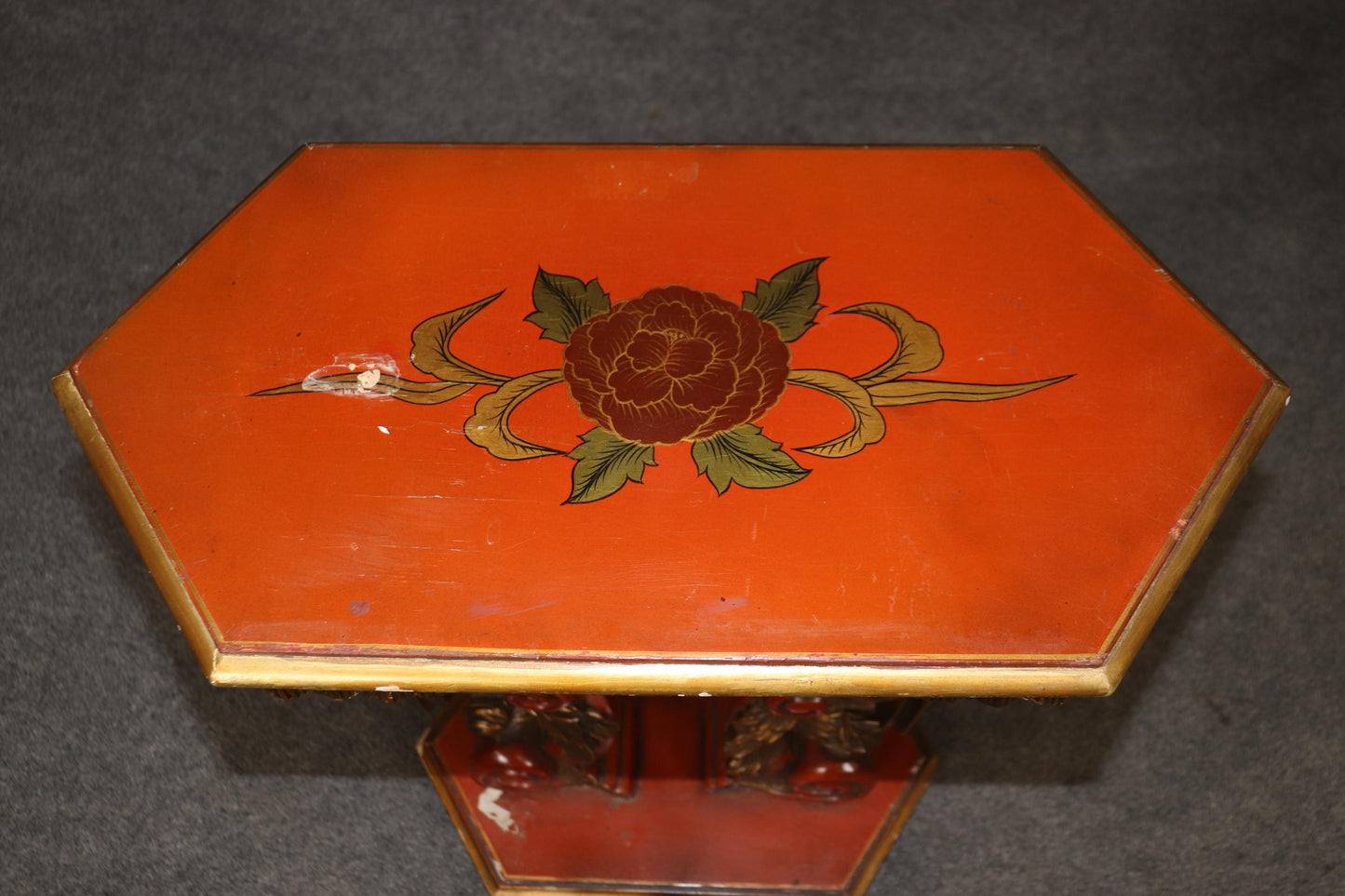 Pair of Red and Gold Gilt Figural Nude Maiden Italian End Tables Circa 1940