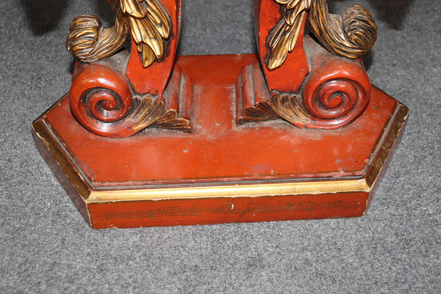 Pair of Red and Gold Gilt Figural Nude Maiden Italian End Tables Circa 1940