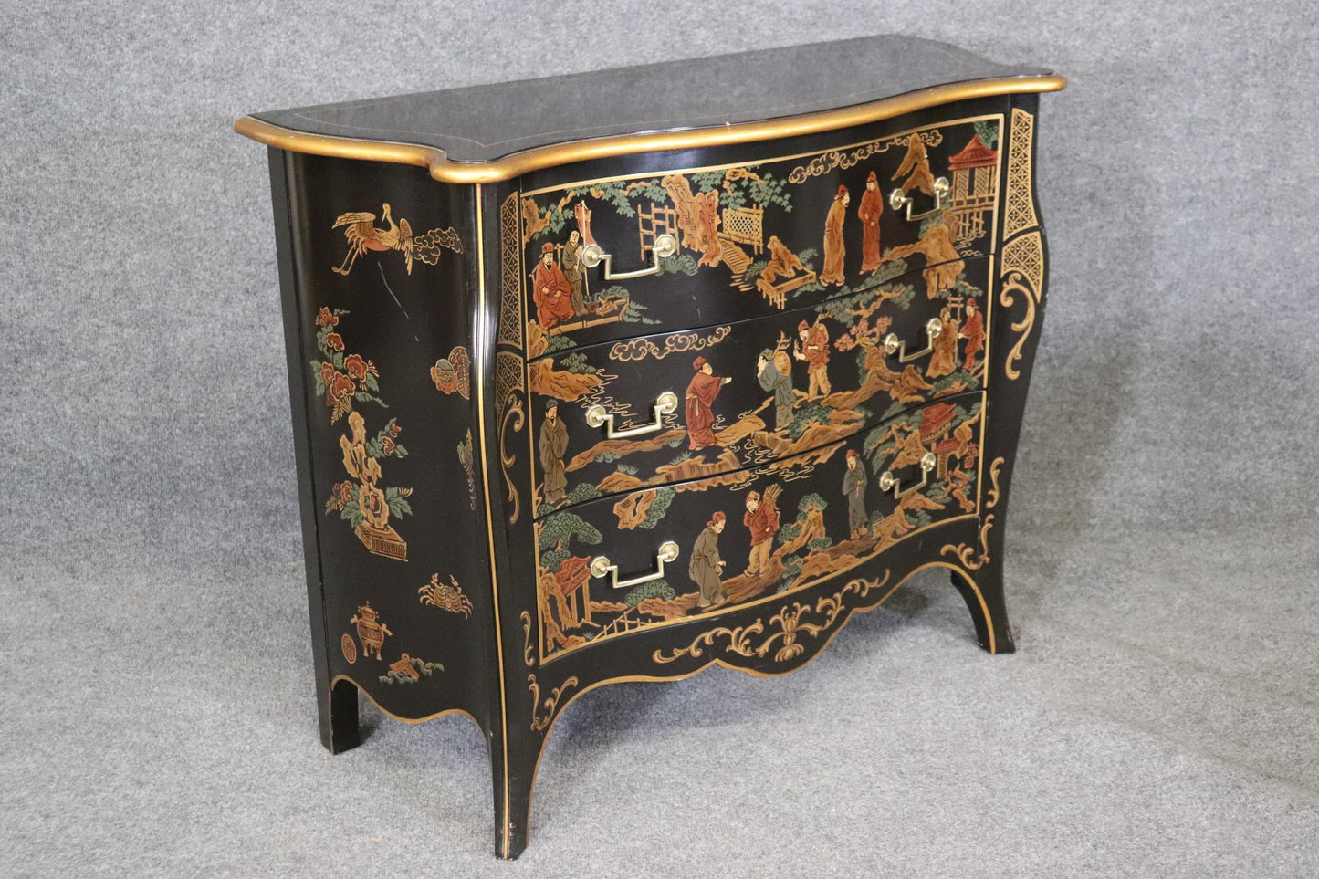 Pair of Chinoiserie Painted Medium Sized Louis XV Style Commodes Circa 1970