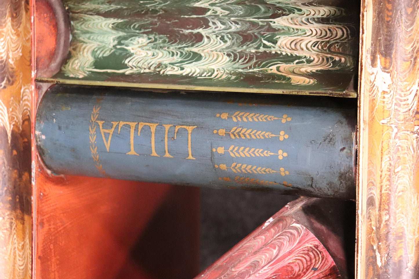 Outstanding Pair of Tole Painted Metal Italian-Made End Tables Stacked Books