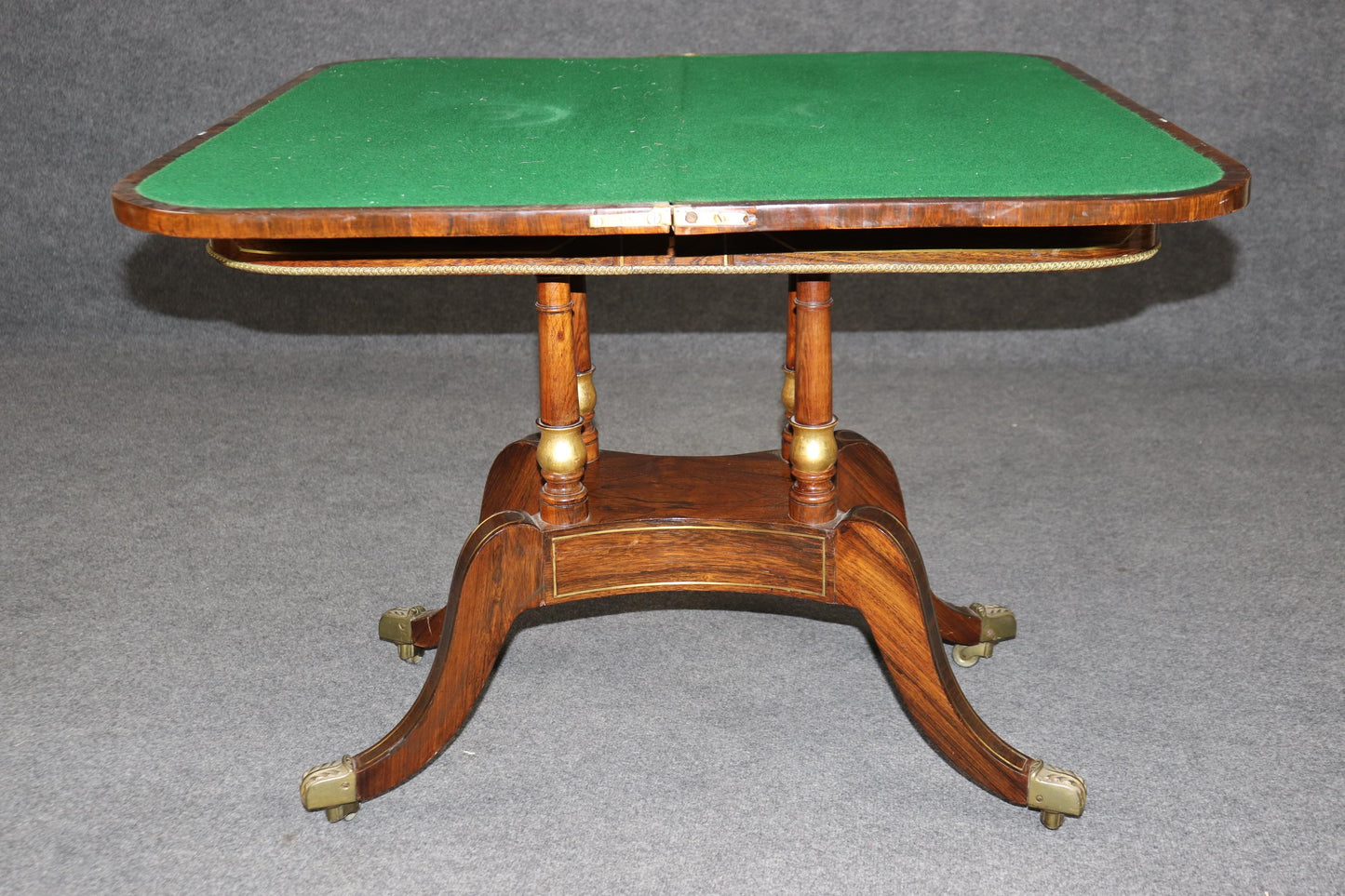 Rare Gilded Rosewood Brass Inlaid English Regency 1820s era Card Games Table