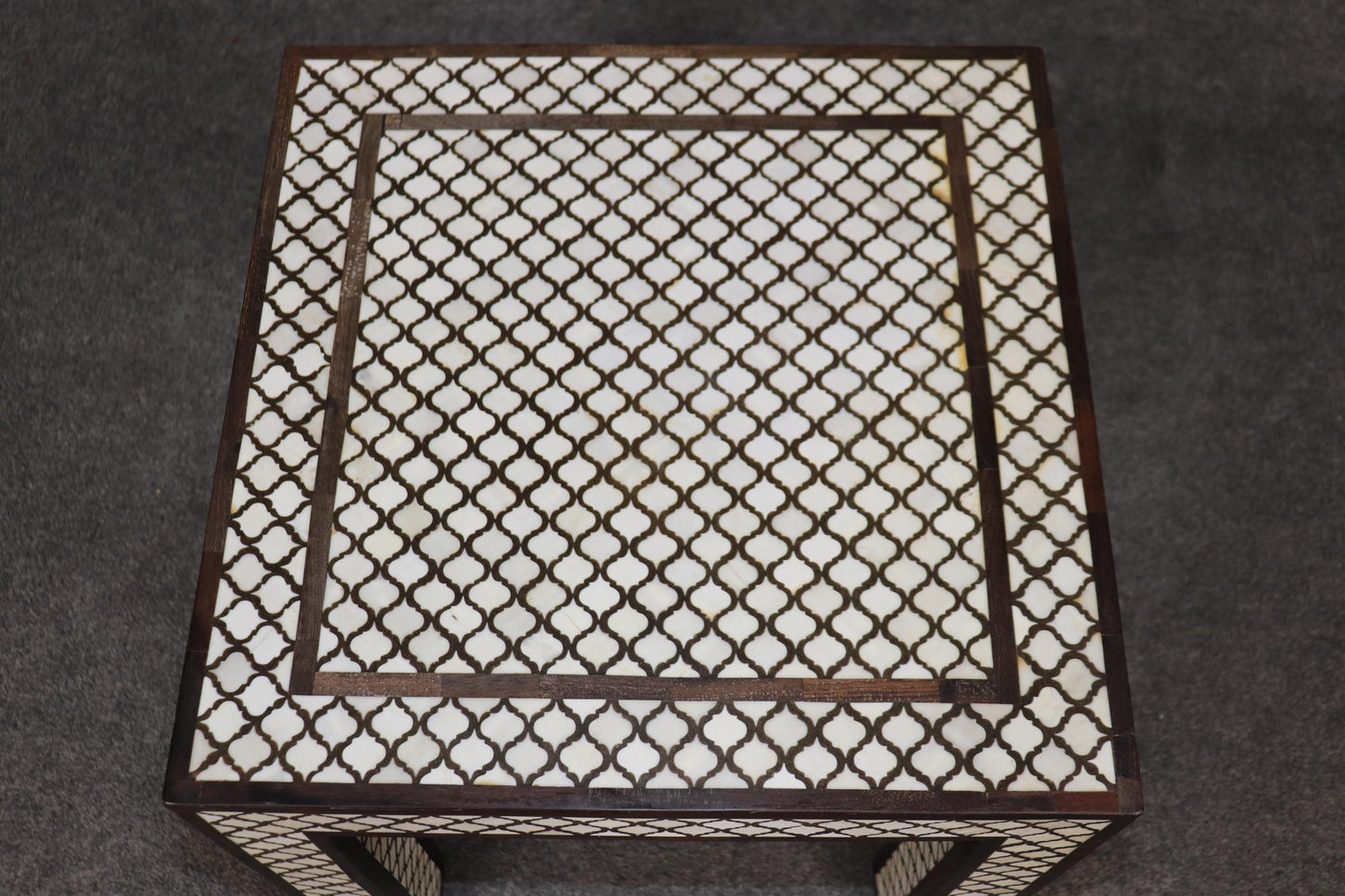 Pair of Moroccan Bone Inlaid Square Shaped End Tables