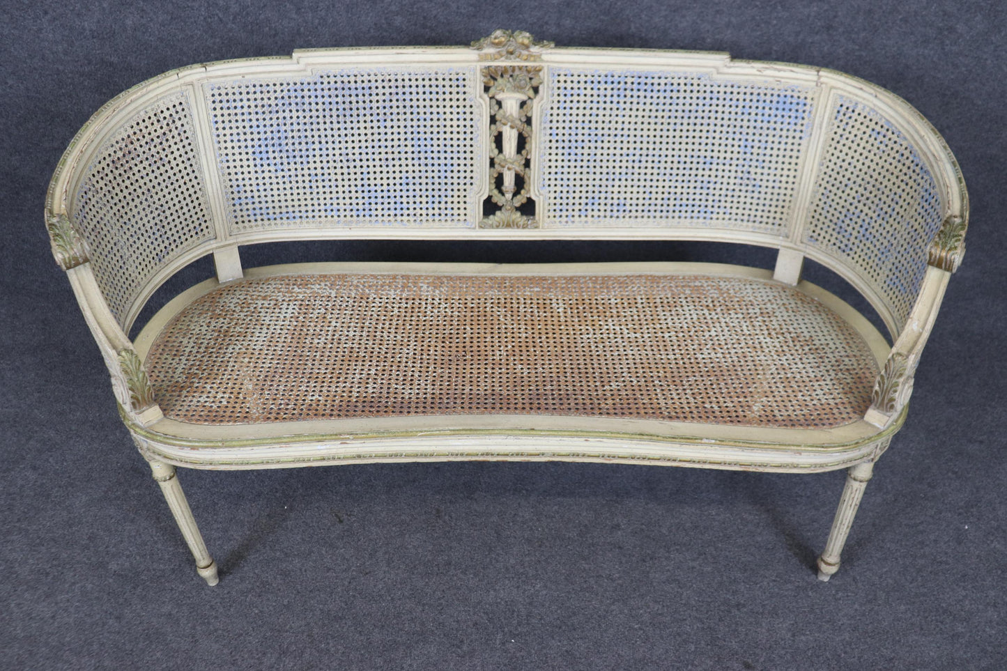 Beautiful Painted French Louis XVI Style Cane Settee