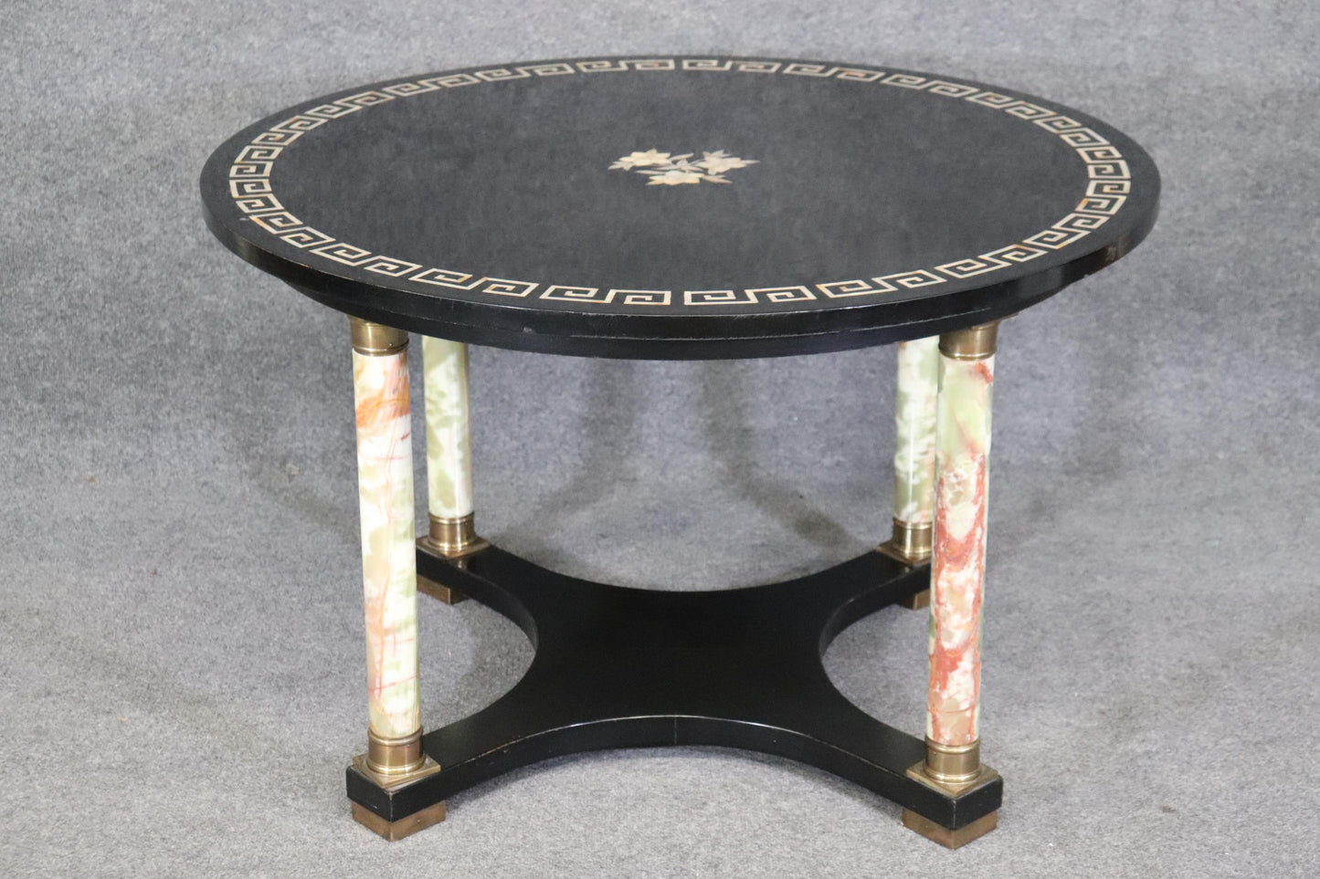 Italian Neoclassical Green Onyx and Mother of Pearl Inlaid Center Table