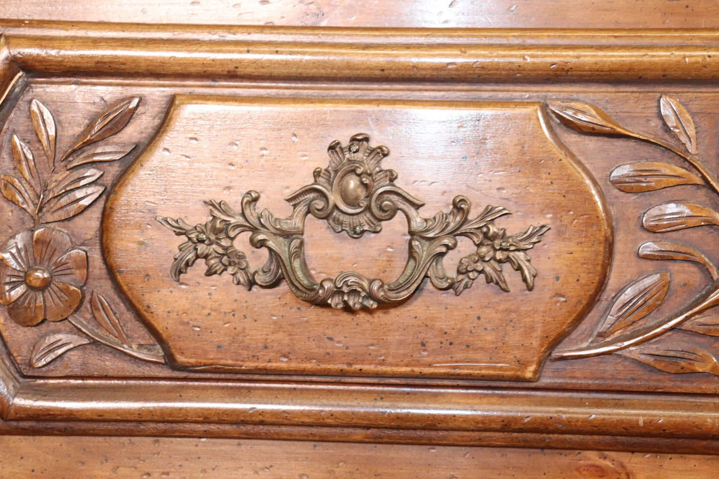 Gorgeous Carved Walnut Floral French Louis XV Country Commode, Circa 1970