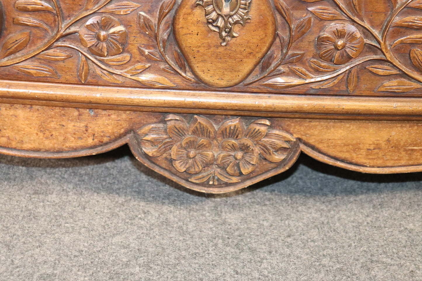 Gorgeous Carved Walnut Floral French Louis XV Country Commode, Circa 1970