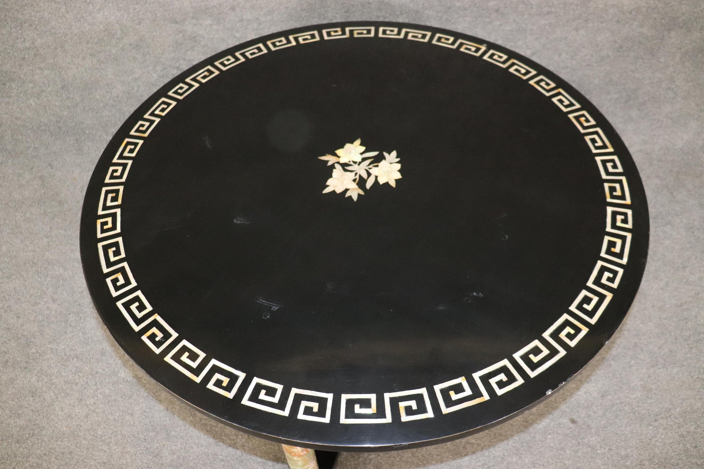 Italian Neoclassical Green Onyx and Mother of Pearl Inlaid Center Table