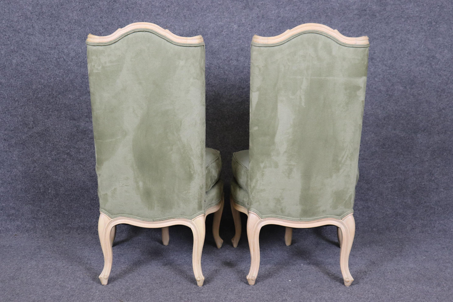 Gorgeous pair of Rare 5 Leg French Louis XV Style Limed Walnut Side Chairs