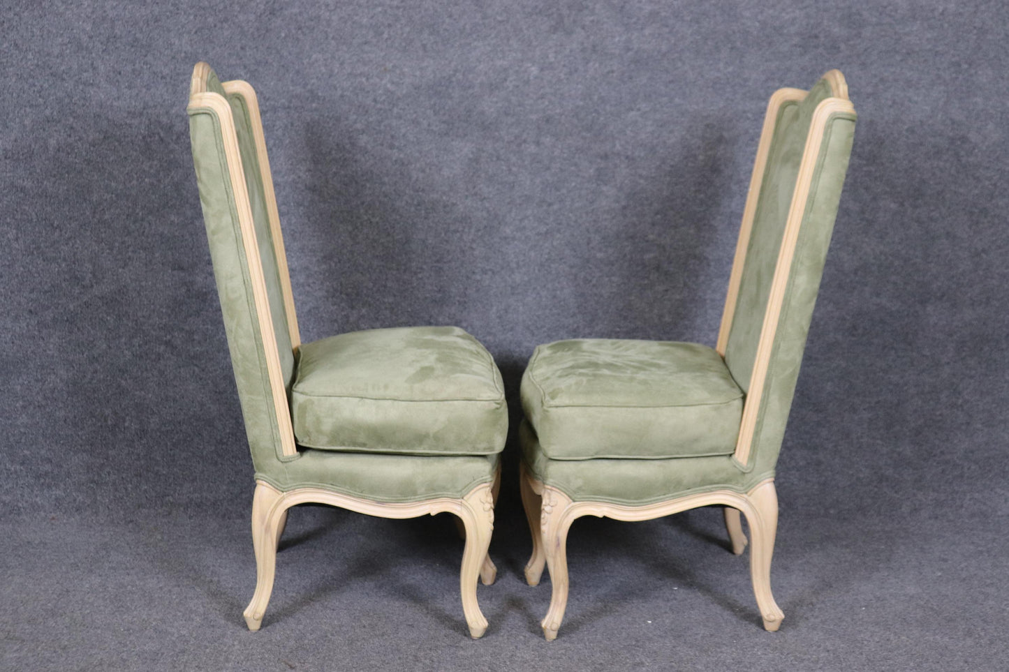 Gorgeous pair of Rare 5 Leg French Louis XV Style Limed Walnut Side Chairs