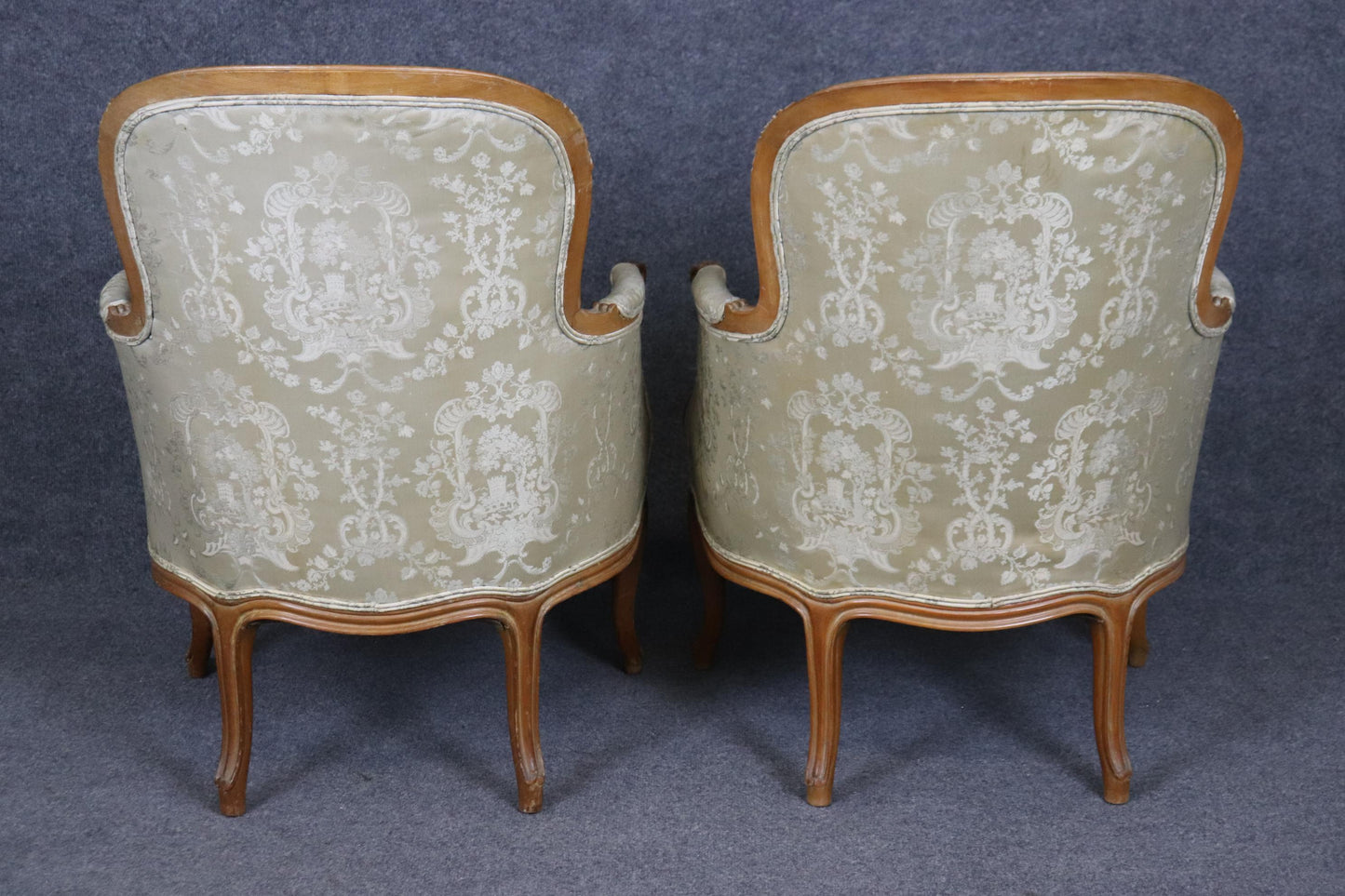 Pair of Gorgeous French Carved Louis XV Bergere Chairs Circa 1940s era