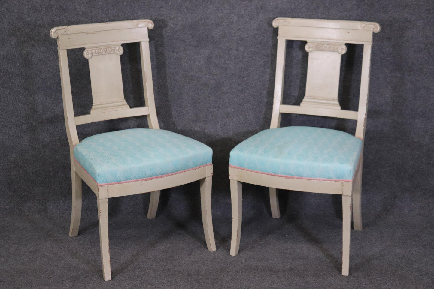 Pair of Gustavian or Swedish Style Gray Painted Side Chairs Circa 1940