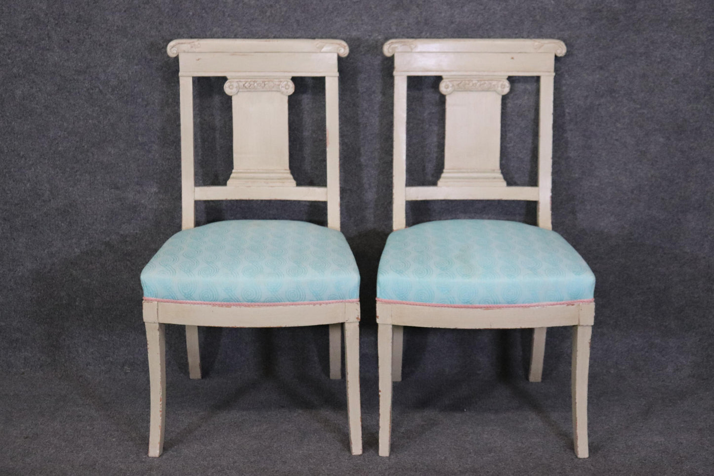 Pair of Gustavian or Swedish Style Gray Painted Side Chairs Circa 1940