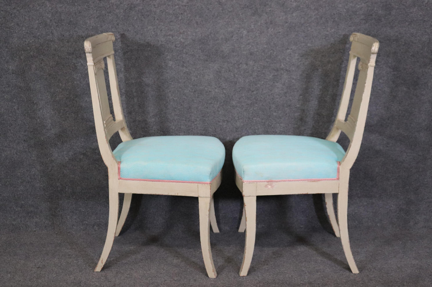 Pair of Gustavian or Swedish Style Gray Painted Side Chairs Circa 1940