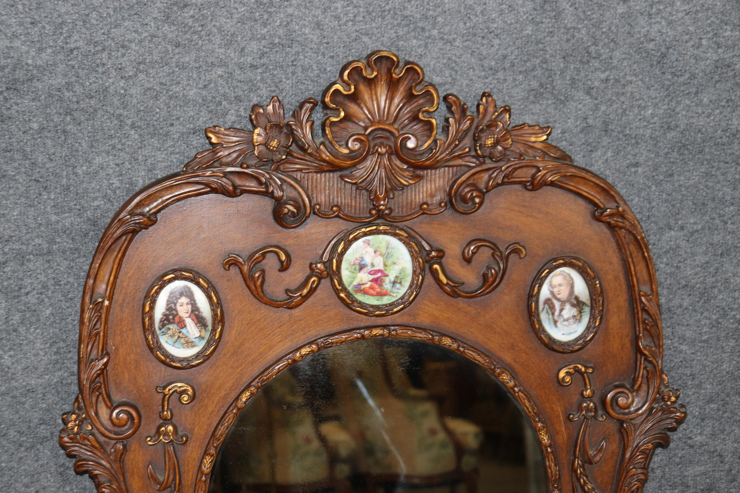 Gorgeous Vienna Porcelain Encrusted Style Figural Carved Rococo Wall Mirror