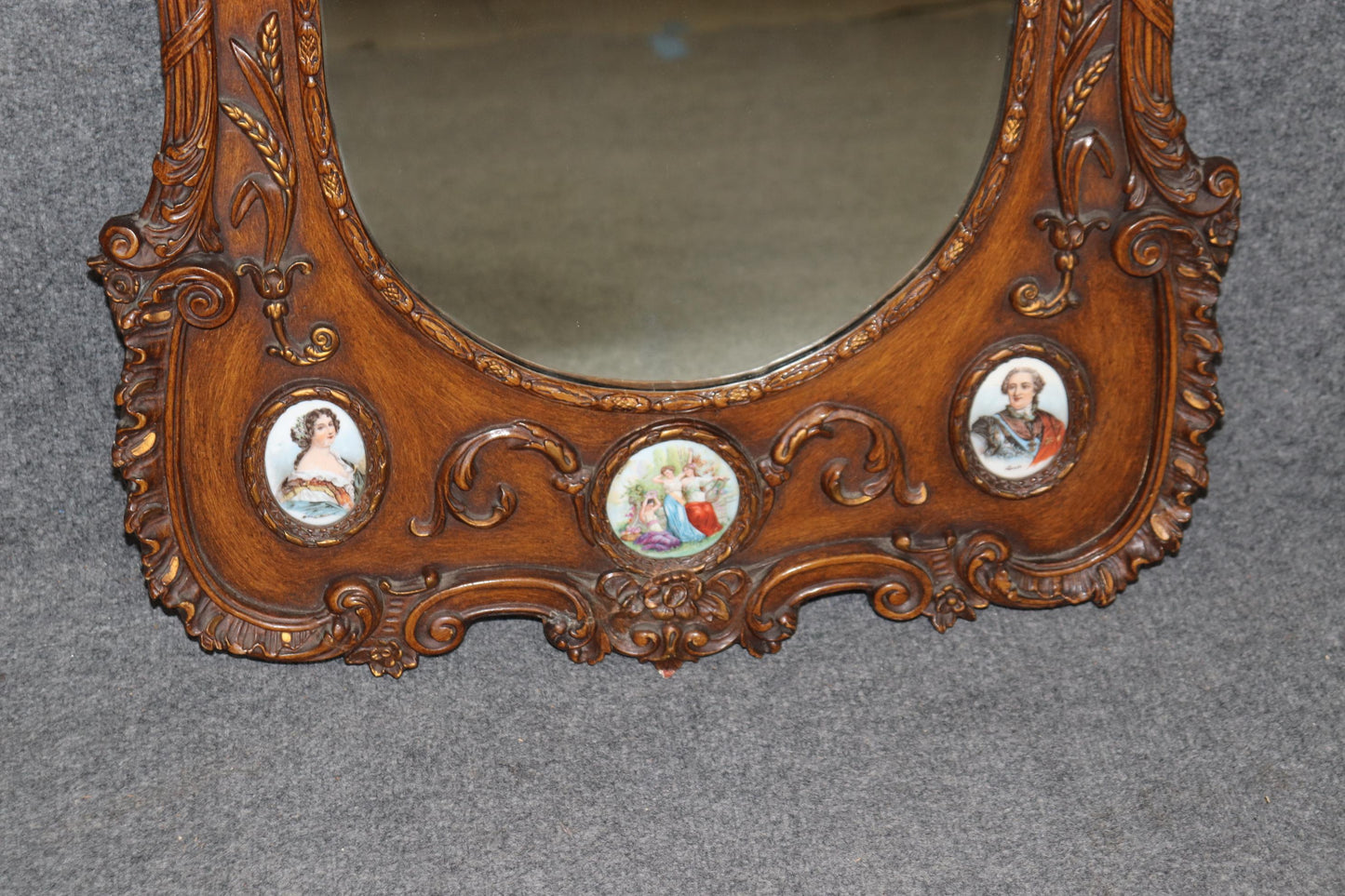 Gorgeous Vienna Porcelain Encrusted Style Figural Carved Rococo Wall Mirror