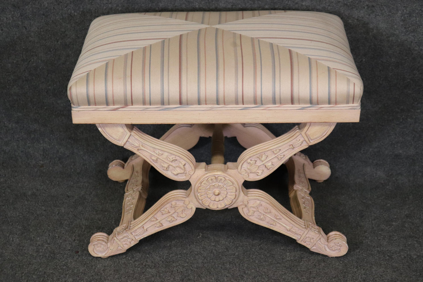 Beautiful Maison Jansen Style French Directoire Creme Painted X Bench Circa 1960