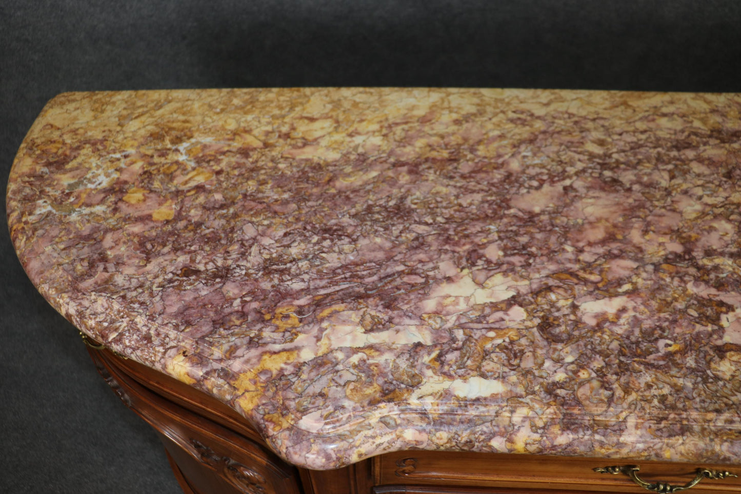 Gorgeous Walnut and Breccia Marble French Louis XV Style Grand Sideboard Buffet