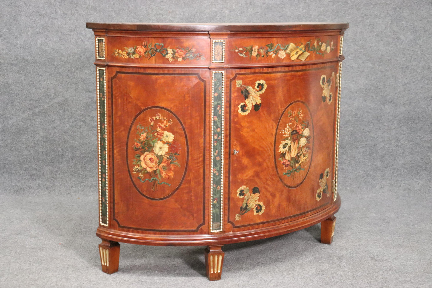 Paint Decorated Satinwood English Adams Style English Commode circa 1900