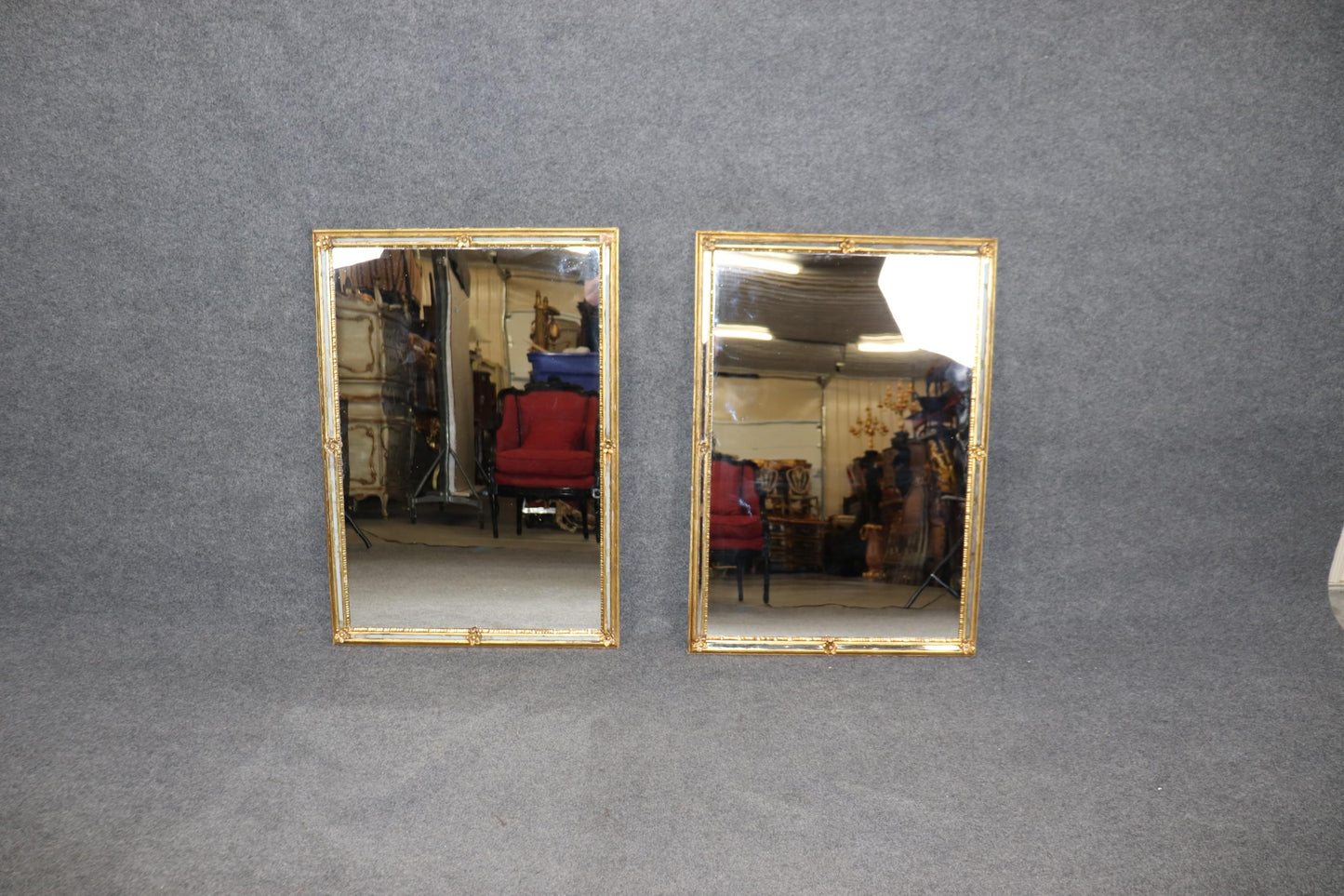 Pair of Sophisticated Gold Gilded French Directoire Wall Mirrors