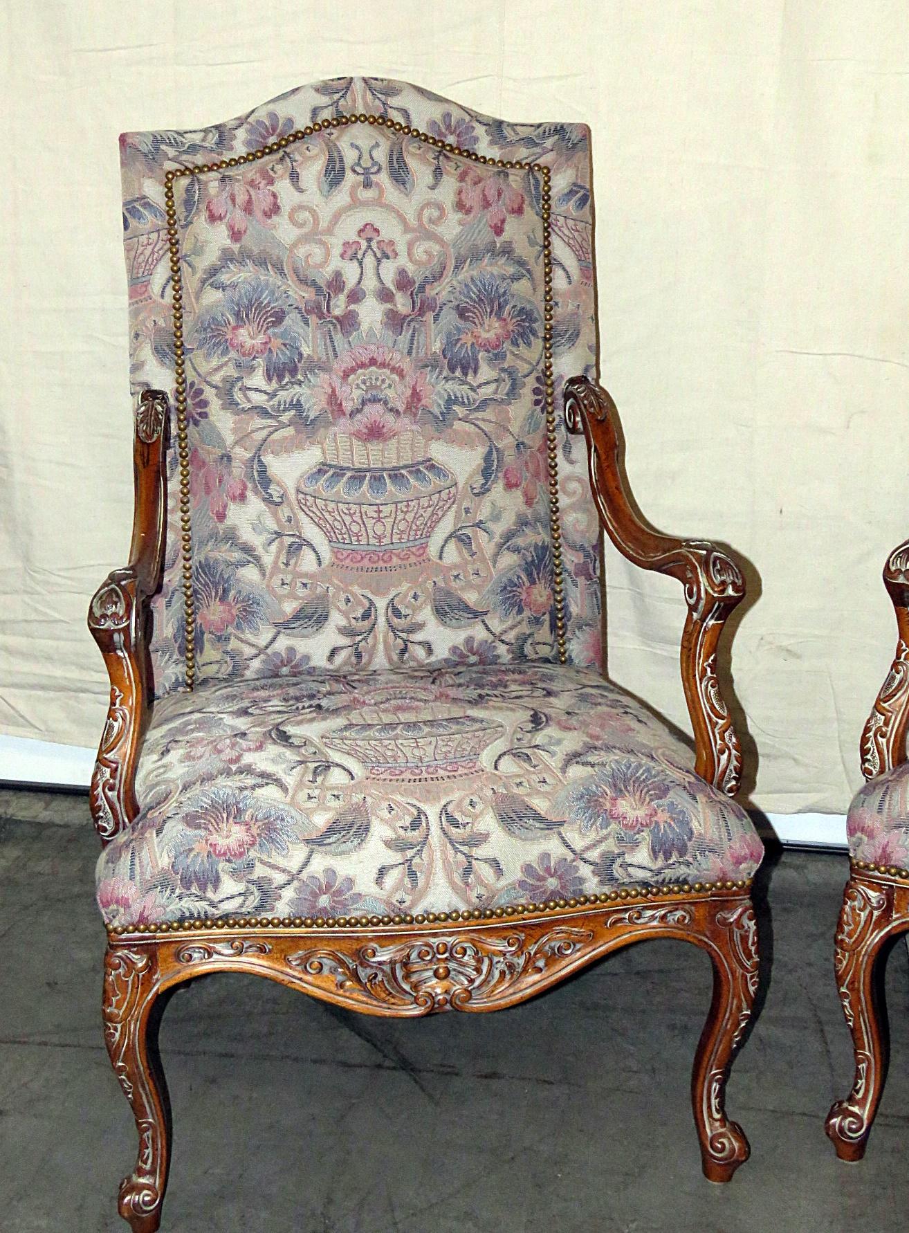 Pair of Louis XV Style Tapestry Armchairs